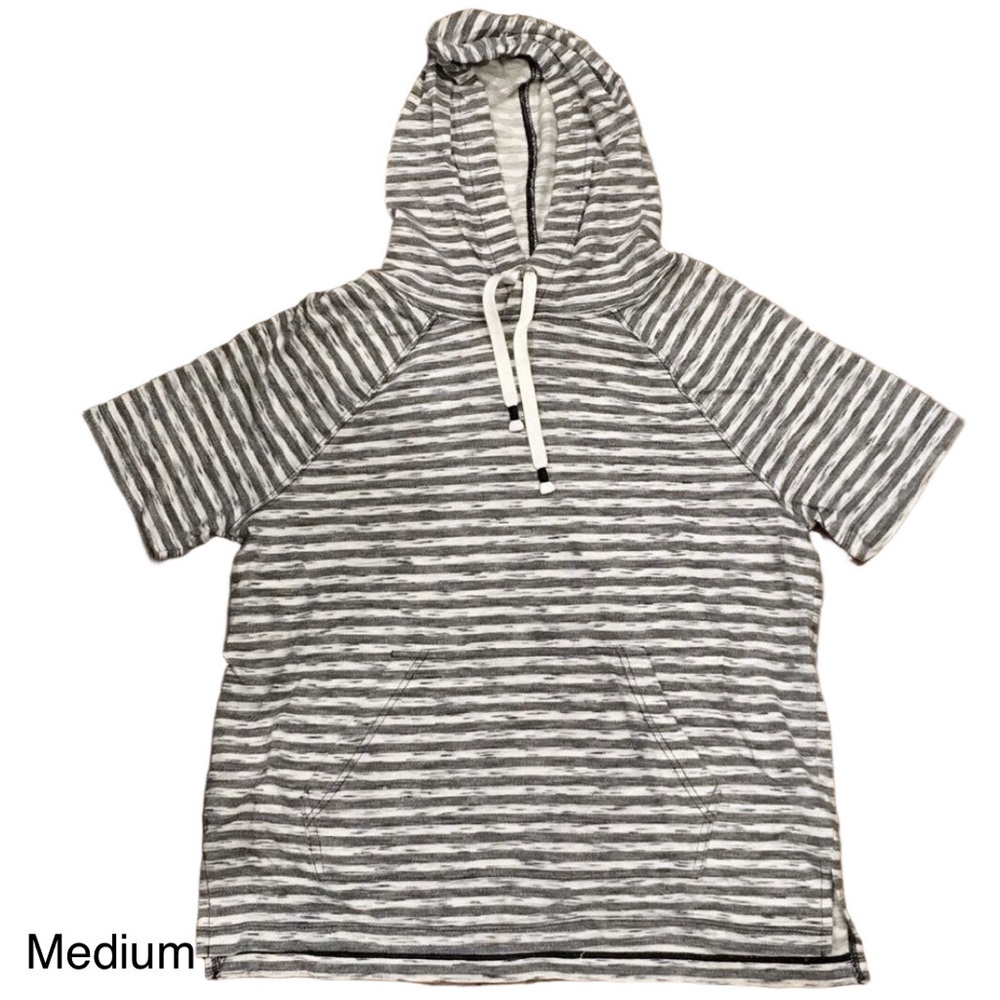 AEROPOSTALE Grey Striped Short Sleeve Hoodie Pullover Medium
